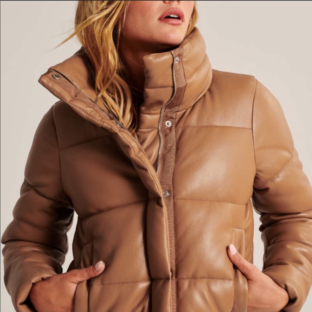 Abercrombie Vegan Leather Mini Puffer Camel Brown Sz Large SOLD OUT